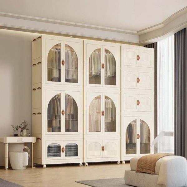 "Modern White Synthetic Material Kids Armoire with Clothing Rod"
