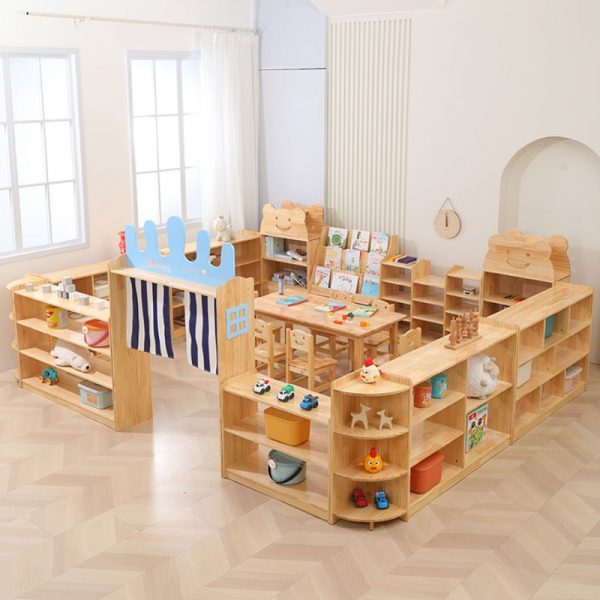 "Art Deco Reclaimed Wood Horizontal Unattached Closed Back Standard Kids Bookshelf"