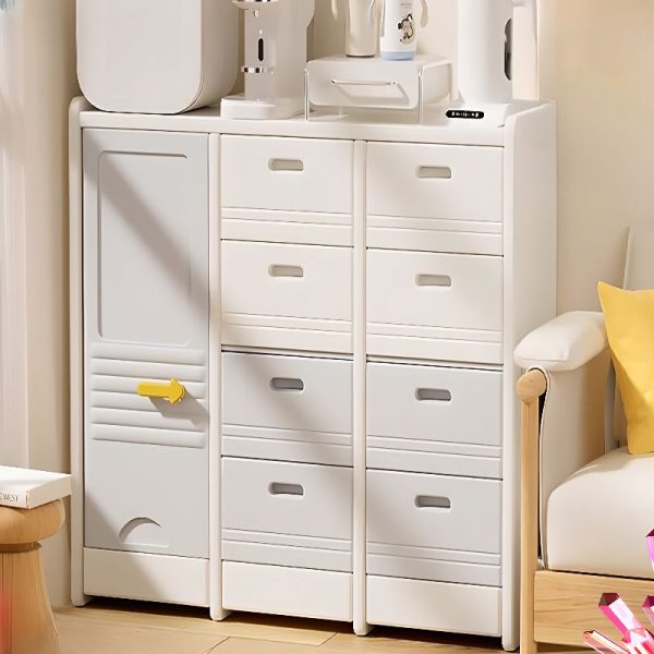 "Chalk Polymer Horizontal/Vertical Cars Standard Children's Bookshelf with Articulated Door, 8 Drawers/4 Drawers, 3 Shelves"