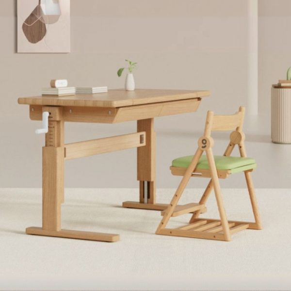 "Wood Grain Lumber Adjustable Children's Desk Metal Ergonomic Rolltop Desk Height-adjustable with Container"