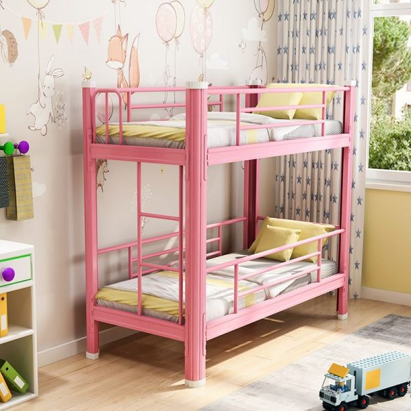 "Contemporary Metal Gender Neutral Kids Bunk Bed with Ladder, Guardrail"