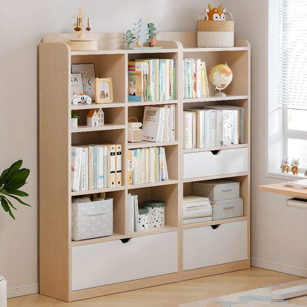 "Simplistic Composite Wood Vertical Unfixed Standard Children's Bookshelf Closed Back with 2 Drawers, 4 Shelves"