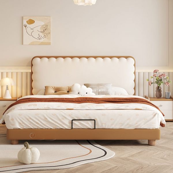 "Art Deco Cocoa Upholstered Standard Children Bed Gender Neutral with Cotton Headboard"