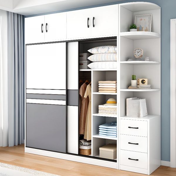 "Classic White Lumber Children's Wardrobe with Shelf, Compartment, Clothing Rod, and Door"