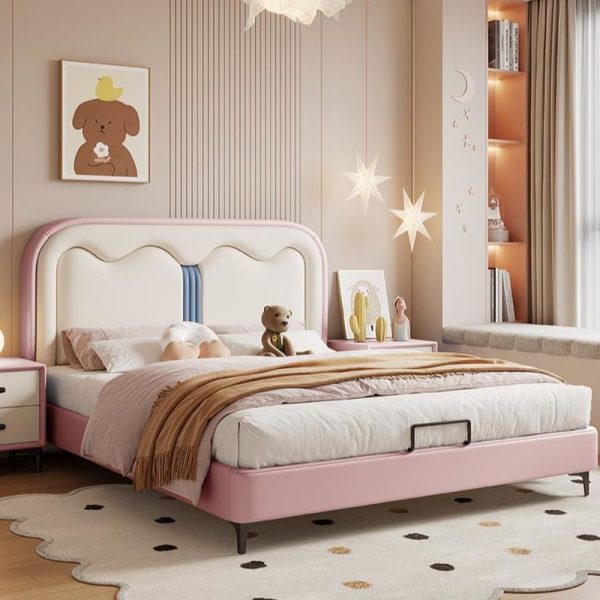 "Carnation Trendy Panel Standard Children Bed with Artificial Leather & Coir Mattress, Gender Neutral with Headboard"