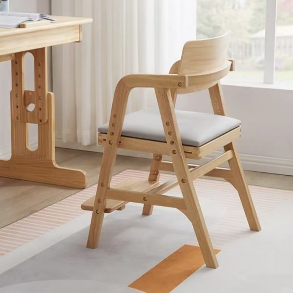 "Natural Finish Kids Chair Solid Color Wood Upholstered Chair(s) With Arms"