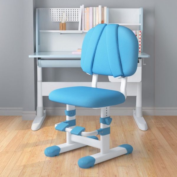 "Solid Color Adjustable Height Children's Desk Upholstered Kids Chair with Upholstered Chair(s) and Cotton Padded Backrest"