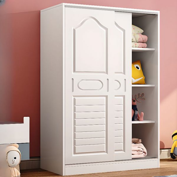 "Chalk Lumber Children's Wardrobe with Shelf, Clothing Rod, and Door"