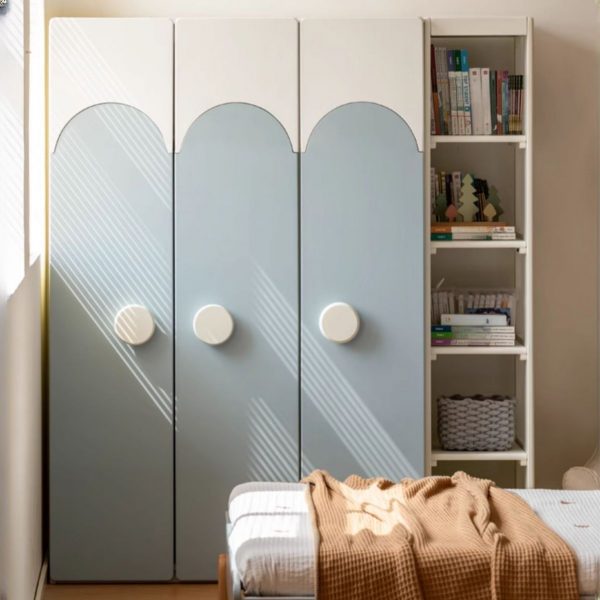 "Azure Lumber Children's Wardrobe with Shelf, Clothing Rod, and Door"