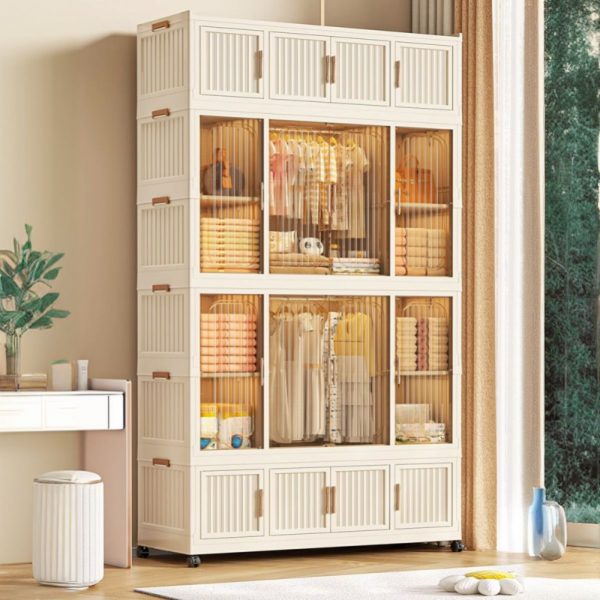 "Chalk-Colored Plastic Children's Wardrobe with Shelf, Clothing Rod, and Door"