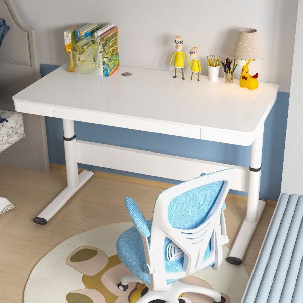 "Adaptable Height Ink/White/Wood Grain Glass/Lumber Top Kids Computer Desk"