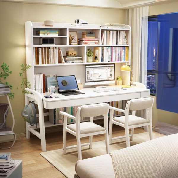 "Multi-levelled Grey/Magenta/Azure Scratch-defiant Kids Computer Desk with Receptacle, Shelf, Compartment, and Hutch"