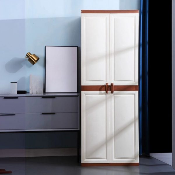 "Functional Kids Armoire in Polymerized Material with Shelf, Clothing Rod, and Door"