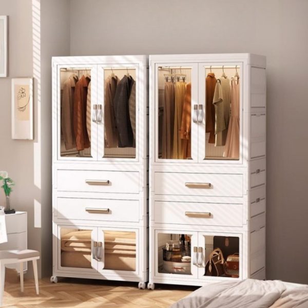 "Elegant White Kids Armoire with Polymerized Material, Shelf, Clothing Rod, and Door"