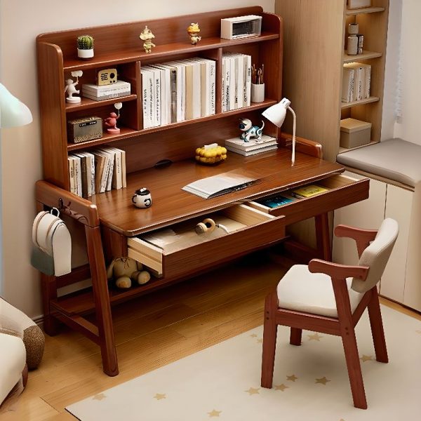 "Multi-levelled Kids Computer Desk in Chalk/Magenta/Azure with Lumber Legs, Receptacle Storage, Shelf, Compartment, and Hutch"