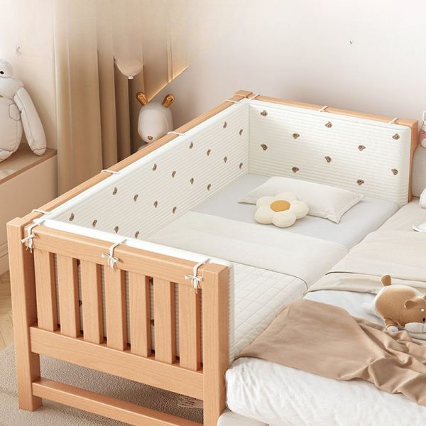"Art Deco Beech Standard Children Bed in Natural Finish with Guardrail for Gender Neutral"