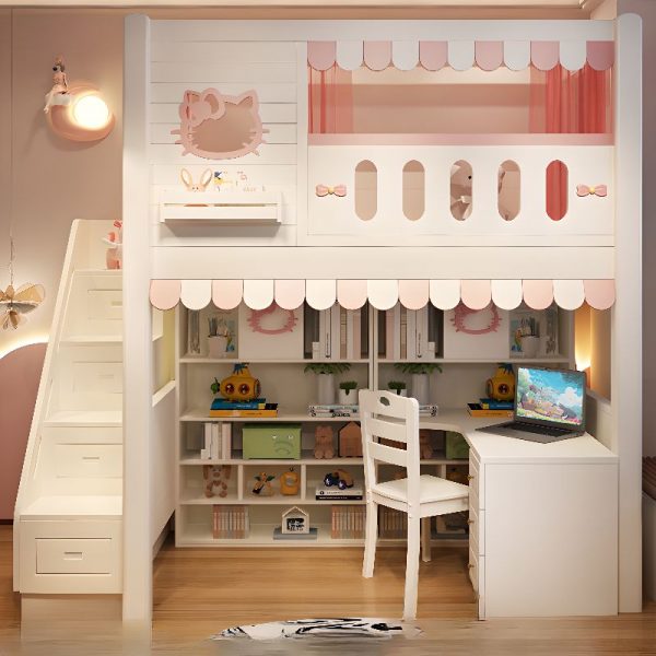"Chalk Lumber Kids Loft Bed with Animal Theme, Storage, 4 Drawers, Stairs & Guardrail"