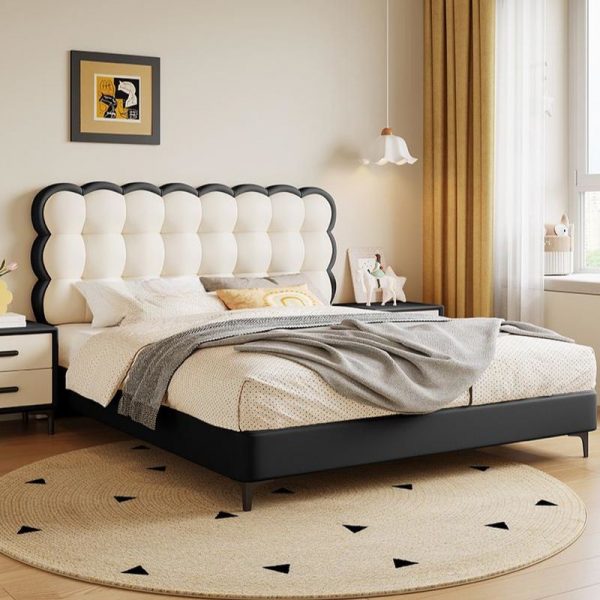"Dove Grey Timber Panel Standard Children Bed with Artificial Leather & Latex Mattress, Gender Neutral with Headboard"
