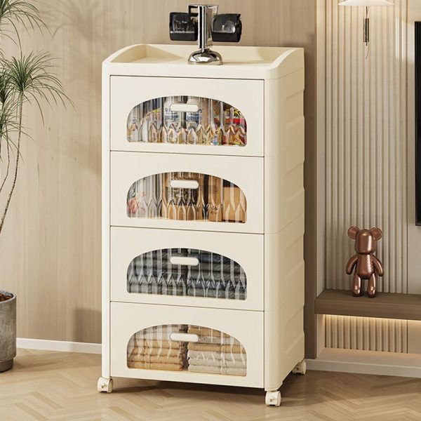 "Scratch-tolerant Vertical Synthetic Material Standard Children's Bookshelf with Roller Wheels and 5 Drawers/4 Drawers/3 Drawers in a Modern Simple Style"