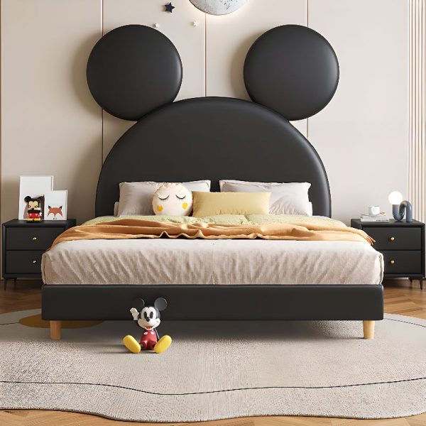 "Ink Color Standard Children Bed with Genuine Leather Upholstery and 3 Storage Drawers"