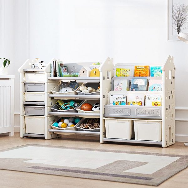 "White Modern Simple Style Standard Children's Bookshelf: Vertical Orientation, Open Back, Synthetic Material Shelves, Standalone Installation"