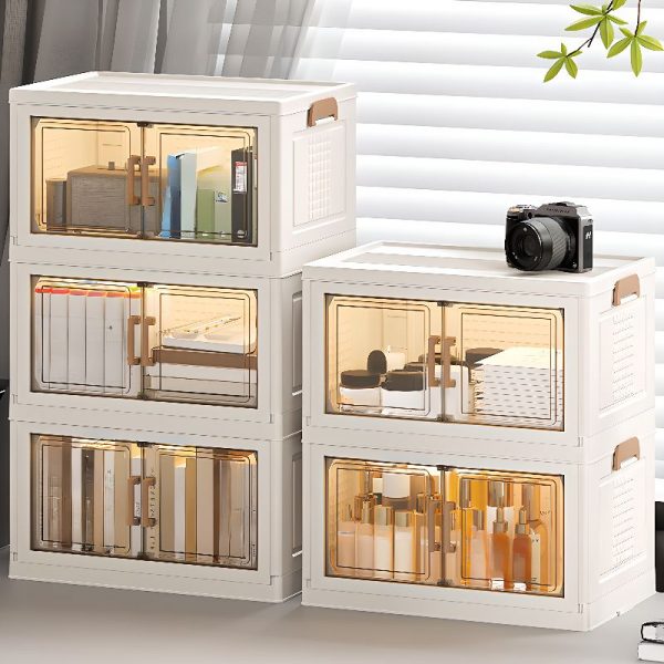 "White Standard Children's Bookshelf: Fold Away, Roller Wheels, 4/5/3 Shelves, Vertical/Horizontal, Synthetic Material Shelves, 6/8/4 Doors"