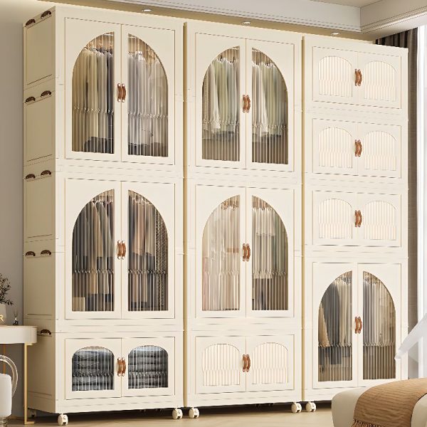 "Chalk Polymerized Material Kids Armoire with Shelf, Clothing Rod, and Multiple Doors Options"