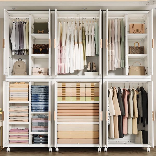 "Durable Plastic Children's Wardrobe with Clothing Rod and Door"