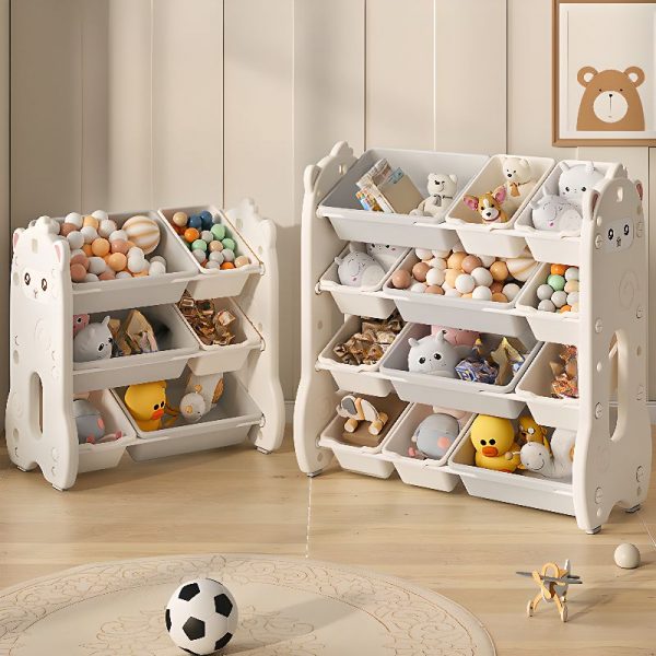 "Animals Themed Horizontal/Vertical Unattached Chalk Standard Children's Bookshelf in Synthetic with 7 Bins/14 Bins/12 Bins in a Simple Style"
