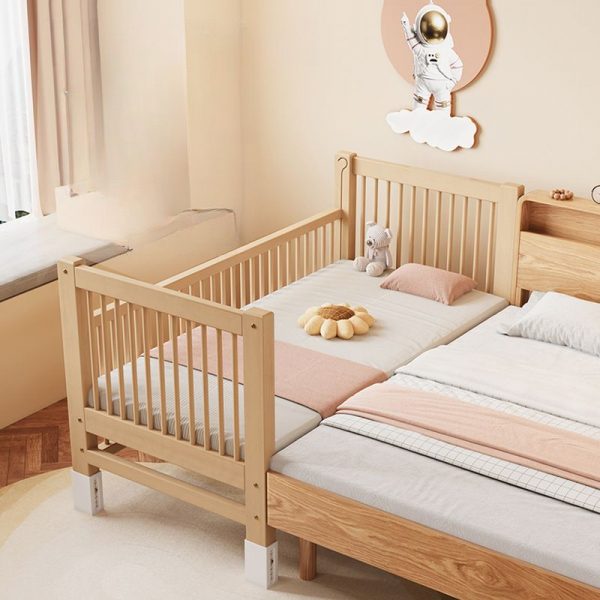 "Wood Color Casual Natural Wood Standard Children Bed with Coir Mattress, Gender Neutral and Guardrail"
