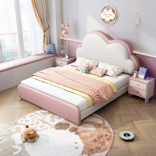 "Blush Art Deco Timber Standard Children Bed with Sponge-Filled Panel Headboard for Girl/Woman+"