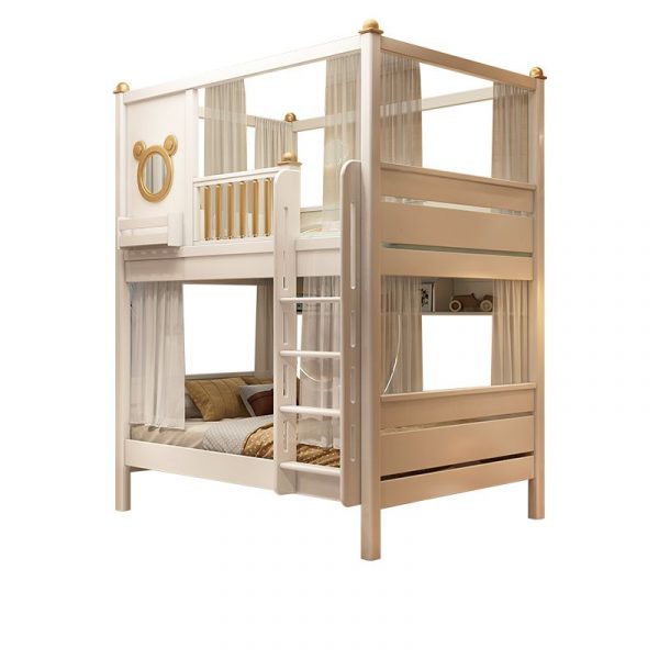 "Chalk Lumber Kids Bunk Bed with Container Storage, Coir Mattress, Stairs & Guardrail"
