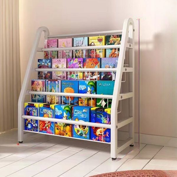 "Chalk Standard Children's Bookshelf with Rollers, 5/6 Horizontal Shelves, Open Back, Alloy, Scratch-repellent"