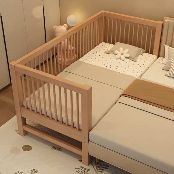 "Art Deco Sand Gender Neutral Standard Children Bed with Beech Wood Guardrail and Coir Mattress, Ladder Included/Not Included"