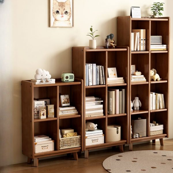 "Minimalist Self-supporting Pale Wood Finish/Light Wood/Brown Wood Vertical Standard Kids Bookshelf with Wood 5 Shelves/4 Shelves/3 Shelves and Closed Back"