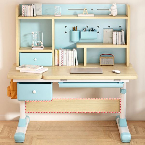 "Height-adjustable Children's Computer Desk with Chair, Wood Grain Top, Storage, Shelf, Compartment, and Hutch"