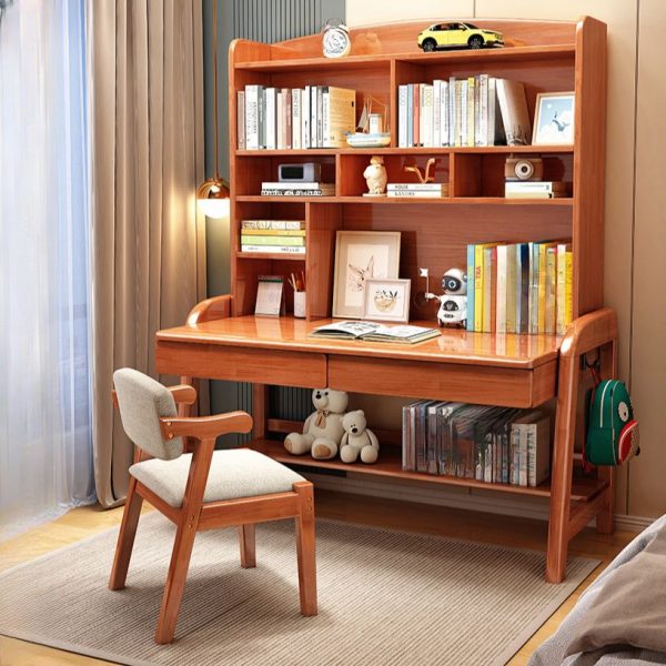 "Lumber Kids Computer Desk with Chair, Multicolor Magenta/Azure/Cocoa, Shelf, Drawer, and Hutch"