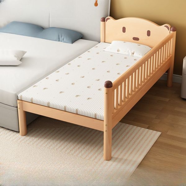 "Unfinished Color Wood Animals Gender Neutral Standard Children Bed with Headboard, Coir, Guardrail"