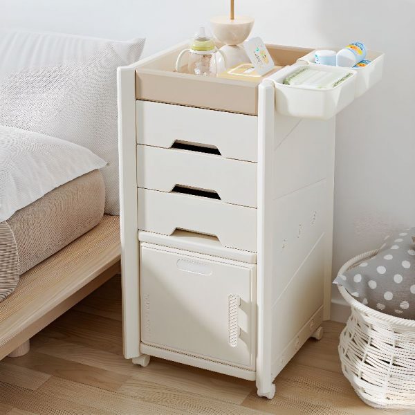 "Rotating Standard Children's Bookshelf with 3 Drawers and Pull Bars Handles"